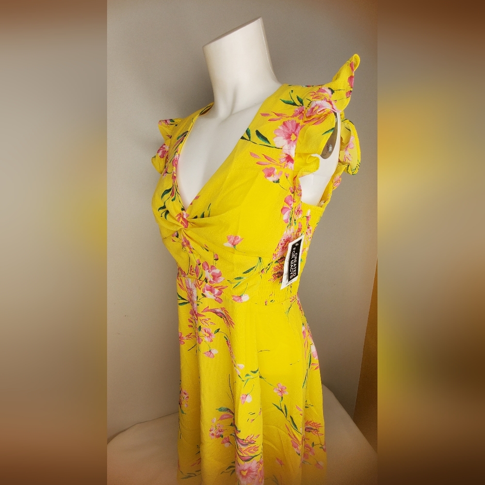 Bar III -Size S-Sunny Yellow Floral "Dandelion" Dress - Picture 2 of 13